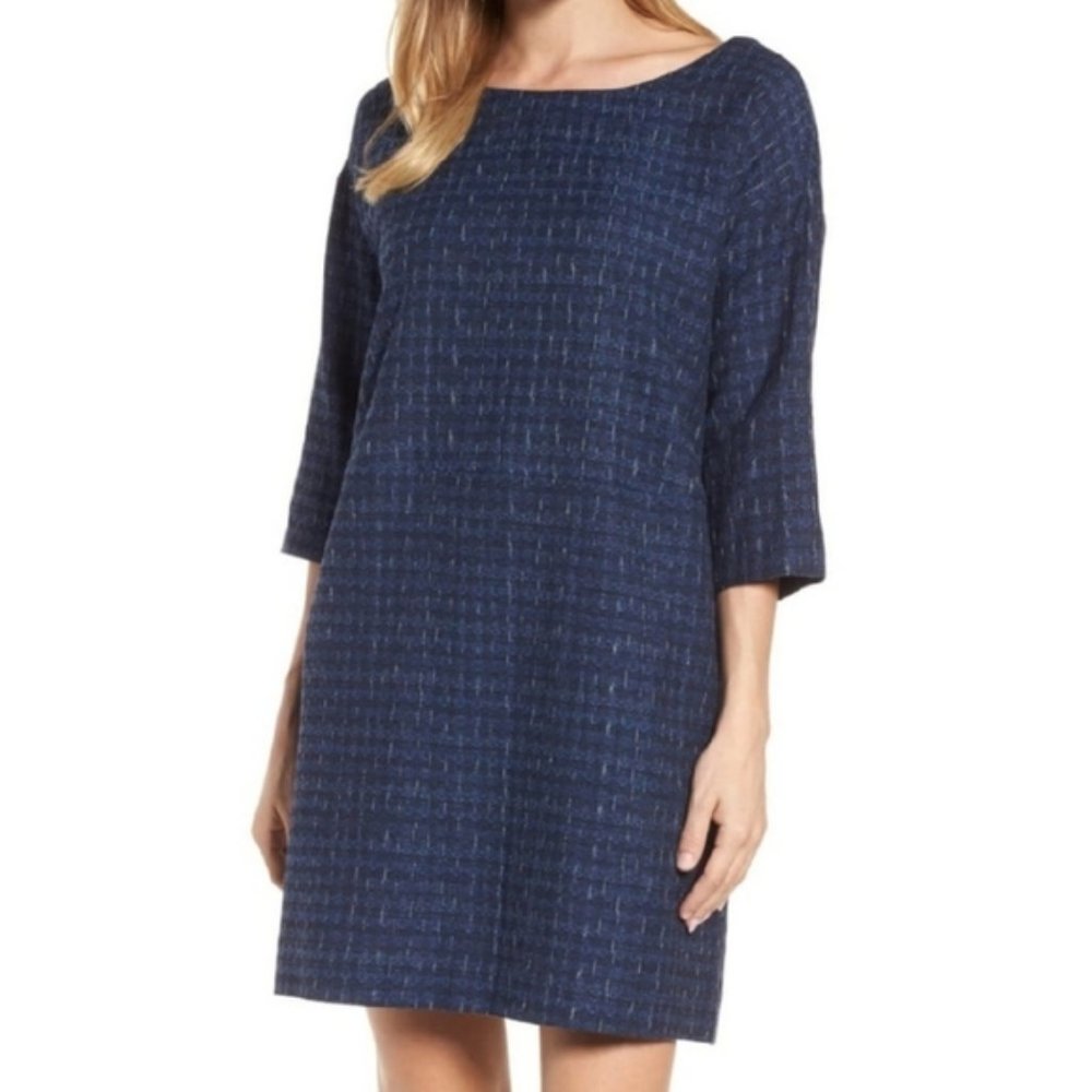 Eileen Fisher Cotton Jaquard Navy Shift Dress
